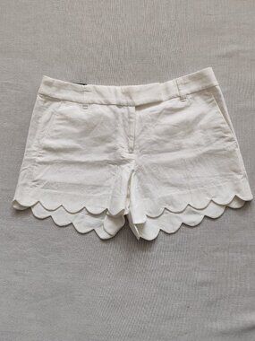 J. Crew Scalloped Hem Shorts White Linen Cotton Blend Size 4 Style H5623 SP18